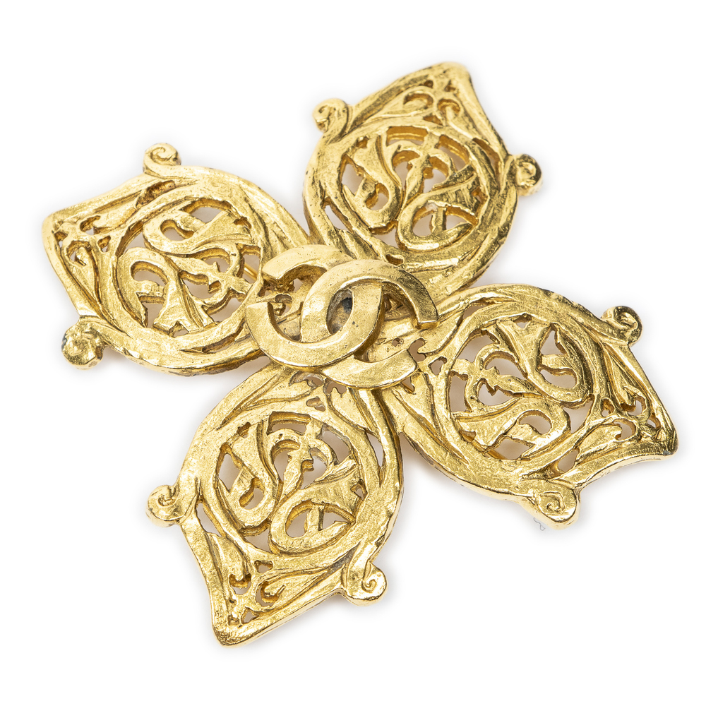 Chanel CC Filigree Cross Quatrefoil Brooch
